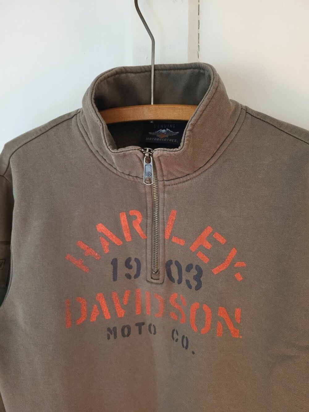 Harley Davidson Moto Co. Zip Sweatshirt Men’s Medium Army Green Y2K - Picture 8 of 11